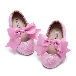 3M ESTINE Mary Jane Zapatos planos para niñas y niñas pequeñas, con purpurina, rosado, 3 Big Kid