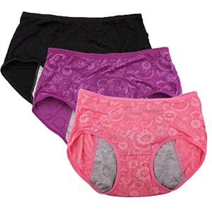 MP00138 Las Menstrual período Briefs Jacquard fácil de limpiar Calzones Multi Pack US Tamaño XXS-XL/8, Dark, rouge, purple; para mujer