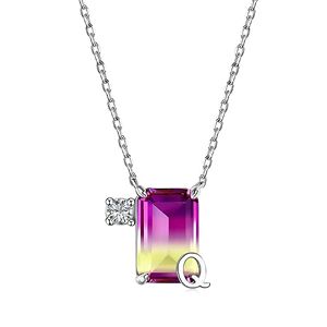 GemKing DY190455-S-W-CS High End Women 5A Zirconia Crystal Diamond Q Alphabet Initial Letter and Charm Chain Gradient Color Pendant Necklace
