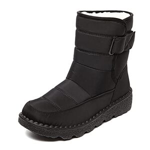 AIBOLO Botas de mujer, botas de nieve cómodas para mujer, zapatos de punta redonda, zapatos de mujer con hebilla negra, botas de mujer cálidas de piel, zapatos planos para exteriores (color negro, talla: CN talla-37)