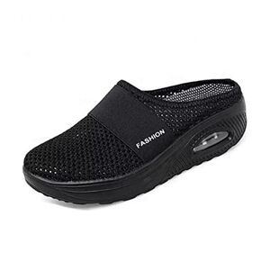 Air Cushion Slip-On Flat Sandals?Summer Large Size Package Head Half Slippers Women's Shoes, Thick Bottom Air Cushion Hollow Mesh Breathable, Heel A Stirrup Women's Shoes (black,36)