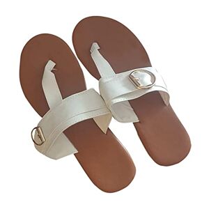 Beach Sandals Shoes-1 BEAUTYVAN Sandalias cómodas para mujer, sandalias de verano de moda, planas y sólidas, para playa, zapatos casuales, sandalias suaves, blancas, negras, A,, Blanco, 7 Wide