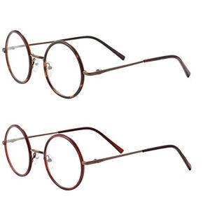 BESTUM Gafas redondas vintage lisas para mujeres y hombres, lentes transparentes, marco de gafas retro sin receta, Flor marrón + marrón, M
