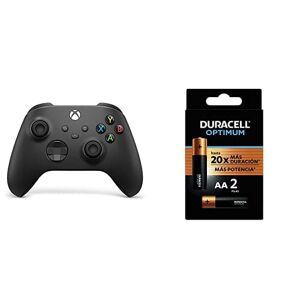 Microsoft Game Studios Control Inalámbrico Xbox Carbon Black + 2 Pilas AA Duracell Optimum de Alto Rendimiento
