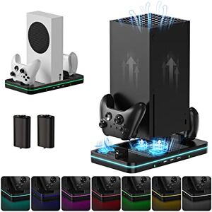 HUIJUTCHEN Cooling Fan for Xbox Series X/S with RGB Light Strip, Dual Controller Charging System for Xbox with 2 X 1100mAh Battery, 3 USB Ports Vertical Cooling Stand for Xbox Series X/S Accessories