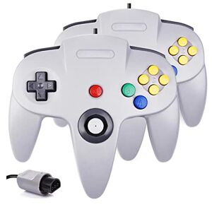 Nintendo 2 Pack N64 Controller, Classic Retro Wired N64 64 Bit Gamepad Joystick for Ultra 64 Video Game Console N64 System (Grey+Grey)