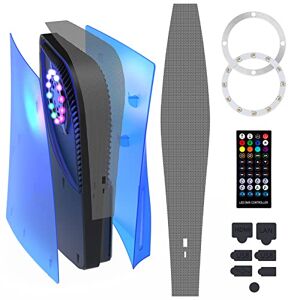 Face Plates for PS5 Console + RGB LED Light Strip + Dust Cover Net , Playstation 5 Kit with Transparent Shockproof ABS Shell, Pets Hair Anti-dust Cover, 8 Colors RGB LED Light Ring. (Disc Version Clear Blue)