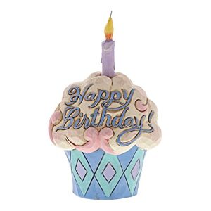 Enesco (4052066 Jim Shore Heartwood Creek Mini Birthday Cupcake Stone Resin Figurine, 3.75", Multicolor