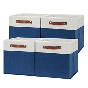 Temary Cubos de almacenamiento de 12 x 12 pulgadas, cestas de almacenamiento azules con asas para organizar el hogar, cajas de almacenamiento plegables para ropa de juguete (blanco y azul)