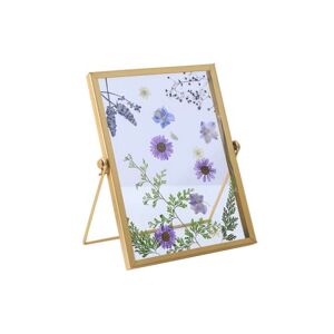 Rikyo Marco de fotos doble de vidrio con 18 flores secas moradas para flores presionadas, soporte de caballete extraíble, marco flotante de metal, exhibición vertical de fotos de 4 x 6 o 5 x 7 pulgadas (dorado)