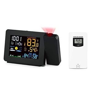 PONNYC Reloj despertador inalámbrico de proyección de estación meteorológica, con retroiluminación, sensores de clima al aire última intervensión, repetición de fecha, reloj digital de temperatura y humedad