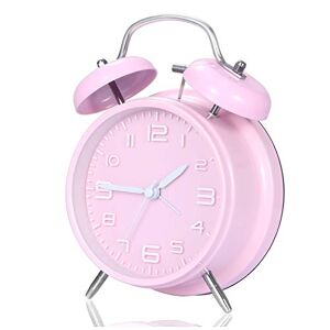 ACIYHN Reloj despertador retro con pilas, reloj despertador con retroiluminación de doble campana de 4 pulgadas, para dormitorio, escritorio, mesita de noche (rosa)