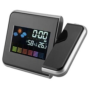 CUEA Reloj Despertador de proyección, Reloj Despertador LED Digital USB pronóstico del Tiempo/Calendario/Humedad Proyector Giratorio de 180 ° para el hogar(Black)