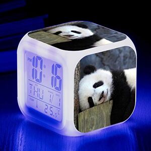 Totots Anime Colorido Reloj Despertador Panda, Despertador de Alarma de Snooze, Adornos creativos de Escritorio, impresión Animal Luminoso pequeño Reloj Despertador, Reloj Cuadrado Perezoso