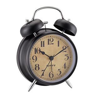 rjuwurv Despertador de doble timbre de 4 pies, luz nocturna, reloj de escritorio, despertador de mesa, reloj despertador de dormitorio (negro)