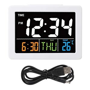 Natudeco Despertador Digital, Pantalla Grande a Color LCD Reloj de Escritorio electrónico Pantalla LED Reloj con visualización de Fecha de Temperatura(Blanco)