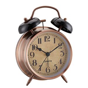 rjuwurv Despertador de doble campana de 4 pulgadas, luz nocturna, reloj despertador de mesa, reloj despertador de dormitorio (bronce)