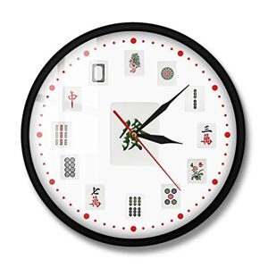幸せな風 Relojes de Pared, Mahjong Art Decorative Wall Clock Chino Mahjong Azulejos Moderno Impreso Acrílico Reloj de Pared Torneos Partido Decoración de la Sala (Color : Metal Frame)