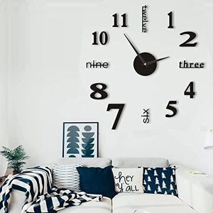 TAGNEFLOR DIY Reloj de pared grande sin marco en 3D,Reloj de Pared silencioso,Reloj de Pared Moderno,Reloj de pared para la decoración del salón/dormitorio/oficina, reloj de pared fácil de montar (Negro)