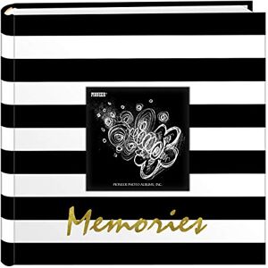 Pioneer Álbum de fotos dorado Memories Black and White Striped 200 pkt 4x6 Álbum de fotos, bolsillo, dorado