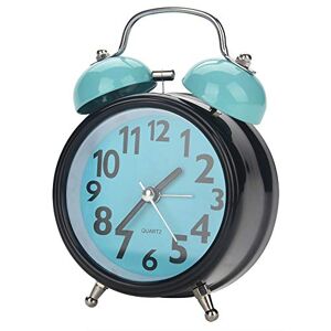 Fdit Reloj despertador mecánico con doble campana, movimiento de cuarzo ultra silencioso, reloj de noche para mesa de computadora, Azul, 1