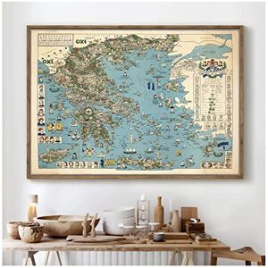 BINGJIACAI 1962 Mapas de la Antigua Grecia Aventura Mapa Vintage Pinturas en Lienzo Carteles Retro Arte de la Pared Impresión de Imagen Decoración de oficina-50x70cm Sin Marco