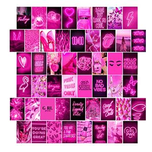 WOONKIT Kit de collage de pared de neón rosa con imágenes estéticas, decoración de habitación para adolescentes, kit de collage rosa para pared estética, decoración de habitación rosa fuerte, decoración estética de habitación rosa, decoración de pared...