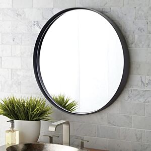 Clavie Espejo de pared con marco de acero inoxidable Balck redondo espejo de 24 pulgadas, espejo de baño moderno y contemporáneo, espejo de pared decorativo para baño, sala de estar, entrada y más