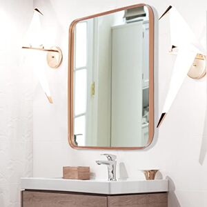 PAIHOME Espejo de baño de oro rosa, espejo de cambiador con marco de acero inoxidable de 22 x 30 pulgadas, espejo rectangular de esquina redondeada, espejo moderno, espejos colgantes verticales u horizontales para decoración de pared, recámara, sala de...