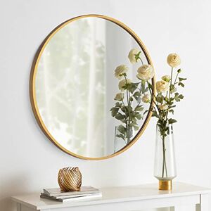 Untrammelife Espejo de pared redondo dorado con marco de metal dorado cepillado de 32 pulgadas, espejo de pared circular grande para baño, recámara, sala de estar, espejos de latón envejecido dorado para decoración de pared