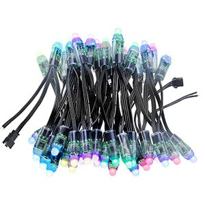 ALITOVE 50pcs/String 5V 12mm WS2811 Addressable LED Pixel String Digital Dream Colour Diffused RGB LED Pixels Module Strand Round Black Wire IP68 Waterproof
