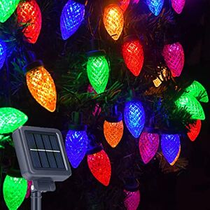 Huacenmy Luces solares de Navidad para exteriores C9 de fresa, 31 pies, 50 luces LED solares de Navidad para árbol de Navidad, patio, ventana, barandilla, terraza, campamento, gallinero, multicolor, 8 modos