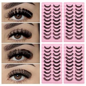 ZZDXPSXX 10Pairs/Set Pairs Russian Style Strip Lashes D Curl Mink False Eyelashes Full Curl Lashes,3D Mink Eyelashes 16MM Natural Curly Fluffy Eyelashes (Mixed,40Pairs/4Sets)