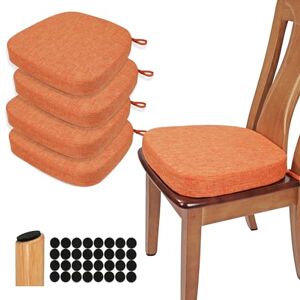 BUYUE Juego de 4 cojines para silla de comedor de lino original de 2.5 pulgadas, almohadillas para orejas cómodas de espuma en forma de U para cocina, cojines de asiento antideslizantes para interiores (4 unidades, naranja)