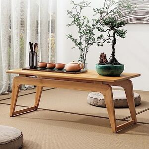 KOSTING Mesa baja Rectangular multifunción, mesa de centro de bambú de estilo japonés, mesa de té, mesa de comedor pequeña plegable for el hogar, mesa de arte for niños ( Color : Natural , Size : 60*37*34cm )