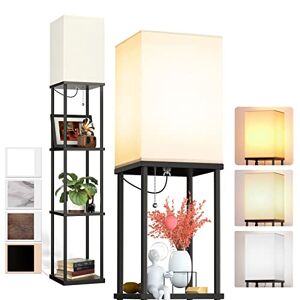 addlon Lámpara de pie con estantes, moderna lámpara de pie de 4 niveles con foco LED 3CCT, lámpara de exhibición para sala de estar, recámara y oficina, color negro