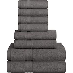 T & L Towel and Linen Mart Juego de toallas grises de alta calidad de Towel and Linen Mart, juego de 8 toallas, 4 toallas de 12 x 12 pulgadas, 2 toallas de mano de 16 x 28 pulgadas, 2 toallas de baño de 27 x 54 pulgadas, algodón hilado en anillo, 2 capas,...