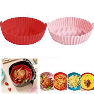MKOP Air Fryer Silicone Pot, Easy Cleaning Air Fryer Silicone Liners, Reusable Non-Stick Air Fryer Silicone Liners, Food Safe Air Fryer Basket Oven Accessories (Red+Pink,8.5in)
