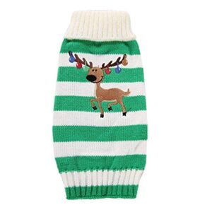 Yliping Suéter de Navidad con reno para cachorros, ropa de Navidad para perro, ropa de punto de invierno, ropa de Navidad XS (verde) (talla L: L)