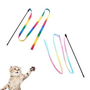 TiLanmiy Paquete de 2 juguetes de varita de arco iris para gato, juguete interactivo de cinta arco iris para gatitos de interior, ejercicio de entrenamiento, 11.81 pulgadas