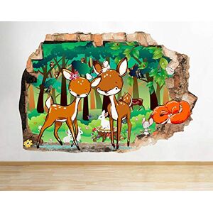 ZYjdd Pegatinas de pared-3D-Ciervo Fox Woods Animales lindos Rompió la etiqueta de la pared Arte Pegatinas Habitación de vinilo-50x70cm