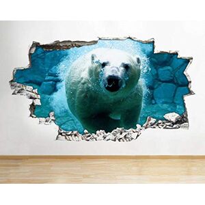 KDDY Pegatinas de pared 3D oso Polar submarino fresco Animal agujero pared calcomanía 3D arte pegatinas vinilo arte cartel 60x90cm