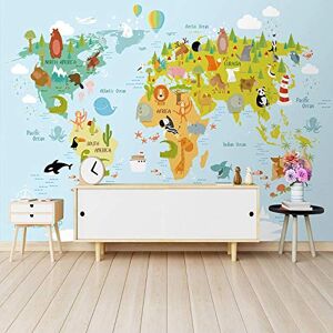 SIBUHUAU Papel tapiz mural de mapa del mundo de animales de dibujos animados modernos, papel tapiz para decoración de dormitorio de habitación de niños, papel tapiz 3D