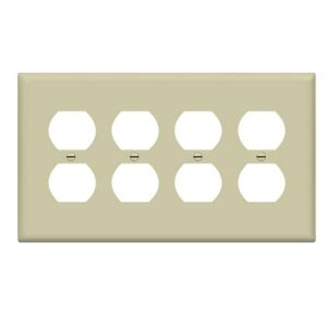 Enerlites Placa de pared dúplex cuádruple, cubierta de cuatro tomas, brillante, tamaño mediano, 4 bandas, 4.9 x 8.6 pulgadas, termoplástico de policarbonato irrompible, listado UL, 8824M-I, marfil
