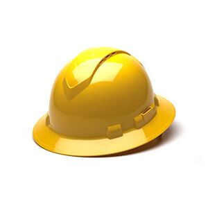 Pyramex Safety Pyramex Ridgeline Full Brim Hard Hat, Vented, 4-Point Ratchet Suspension, Yellow
