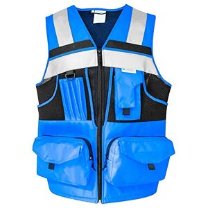 ZUJA Chaleco de seguridad con rayas reflectantes 3M y chaleco Oxford de alta visibilidad con bolsillos, ropa de trabajo de construcción brillante para hombres y mujeres, Azul, X-Large