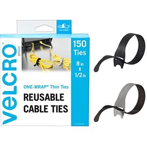 Velcro Brand 150pk Cable Ties Value Pack   Replace Zip Ties with Reusable Straps, Reduce Waste   For Wire Management and Cord Organizer   8 x 1/2" Thin Pre-Cut Design, Black and Gray