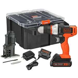 Black & Decker MATRIX Kit de taladro máximo de 20 V, incluye accesorio de sierra de calar, estuche de almacenamiento, batería y cargador (BDCDMT1202KTJC1)