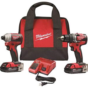 Milwaukee M18 Redlithium Cordless Compact Drill Driver and Impact Driver Combo Kit 18V + 2 Batteries + Charger + Tool Bag