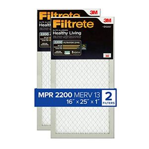 Filtrete MPR 2200 16 x 25 x 1 Healthy Living Elite Allergen Reduction AC Furnace Air Filter, Attracts Fine Inhalable Particles, 2-Pack